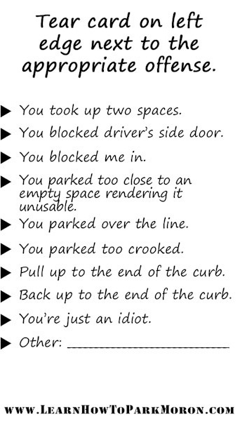Learn How To Park Moron Business Card Back Vertical