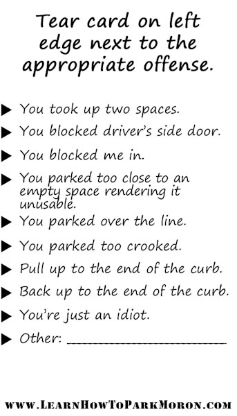 Learn How To Park Moron Business Card Back Vertical